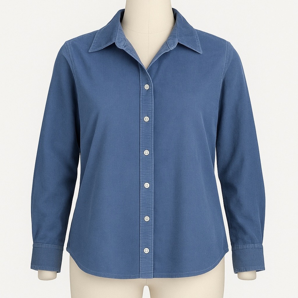 Lands End Womens Corduroy Button Shirt Jacket Size‎ L Petite Blue Long Sleeve